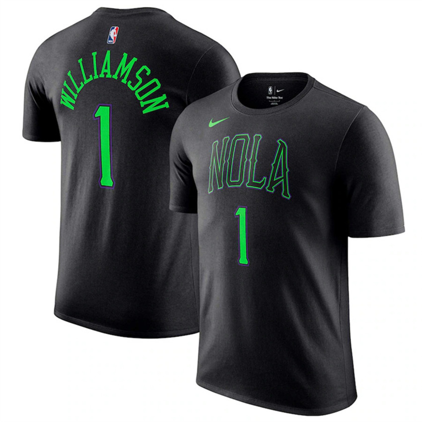 Men's Black New Orleans Pelicans #1 Zion Williamson 2023/24 City Edition Name & Number T-Shirt